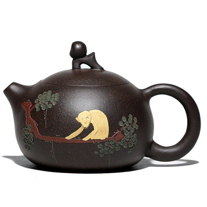 Real Yixing Zisha Tea Pot Marked Xishi Pot Monkey Statue Chinese Kungfu Tea Pot