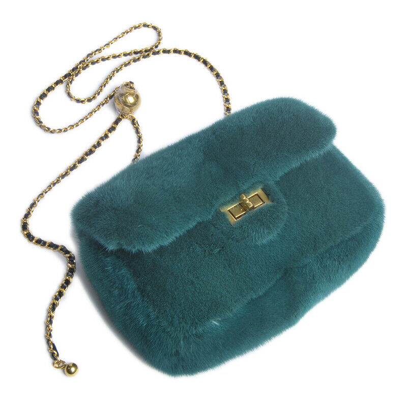 Womens Fashion Genuine Leather Crossbody Bag Real Mink Fur Evening Party Bag