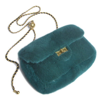Womens Fashion Genuine Leather Crossbody Bag Real Mink Fur Evening Party Bag