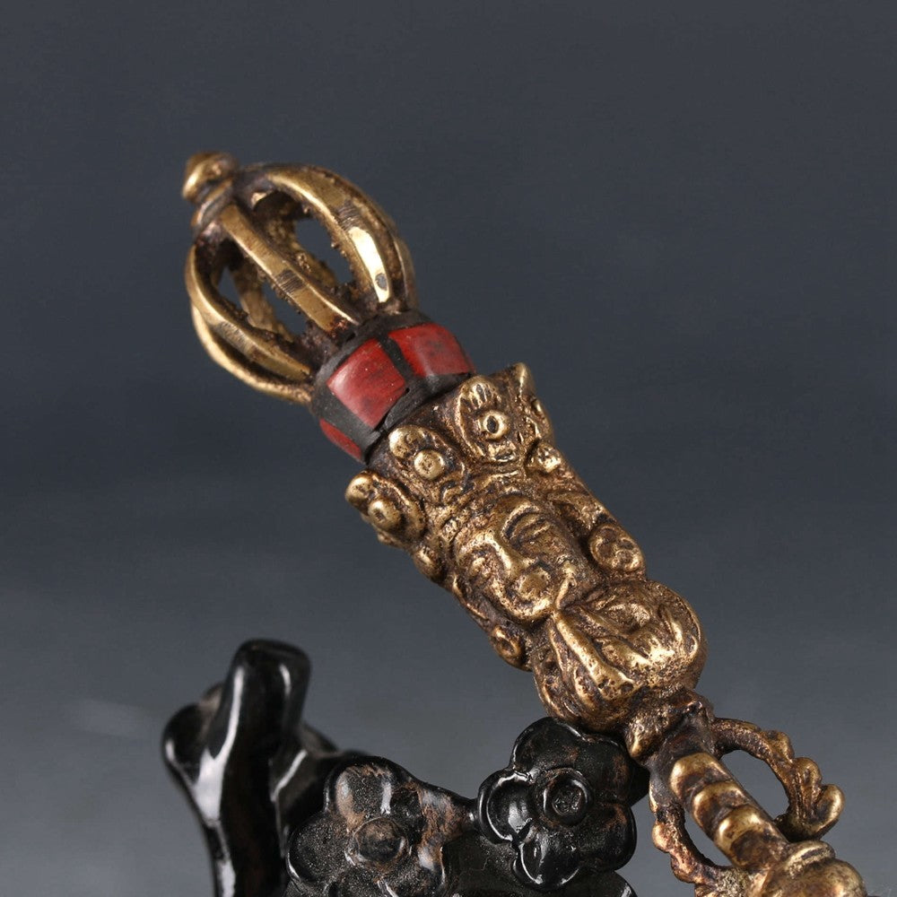 Old Tibetan Buddhism Fane Copper CloisonnePestle Vajra Exorcism Magic Ornament