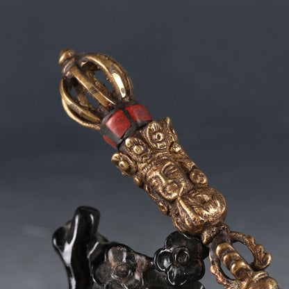 Old Tibetan Buddhism Fane Copper CloisonnePestle Vajra Exorcism Magic Ornament