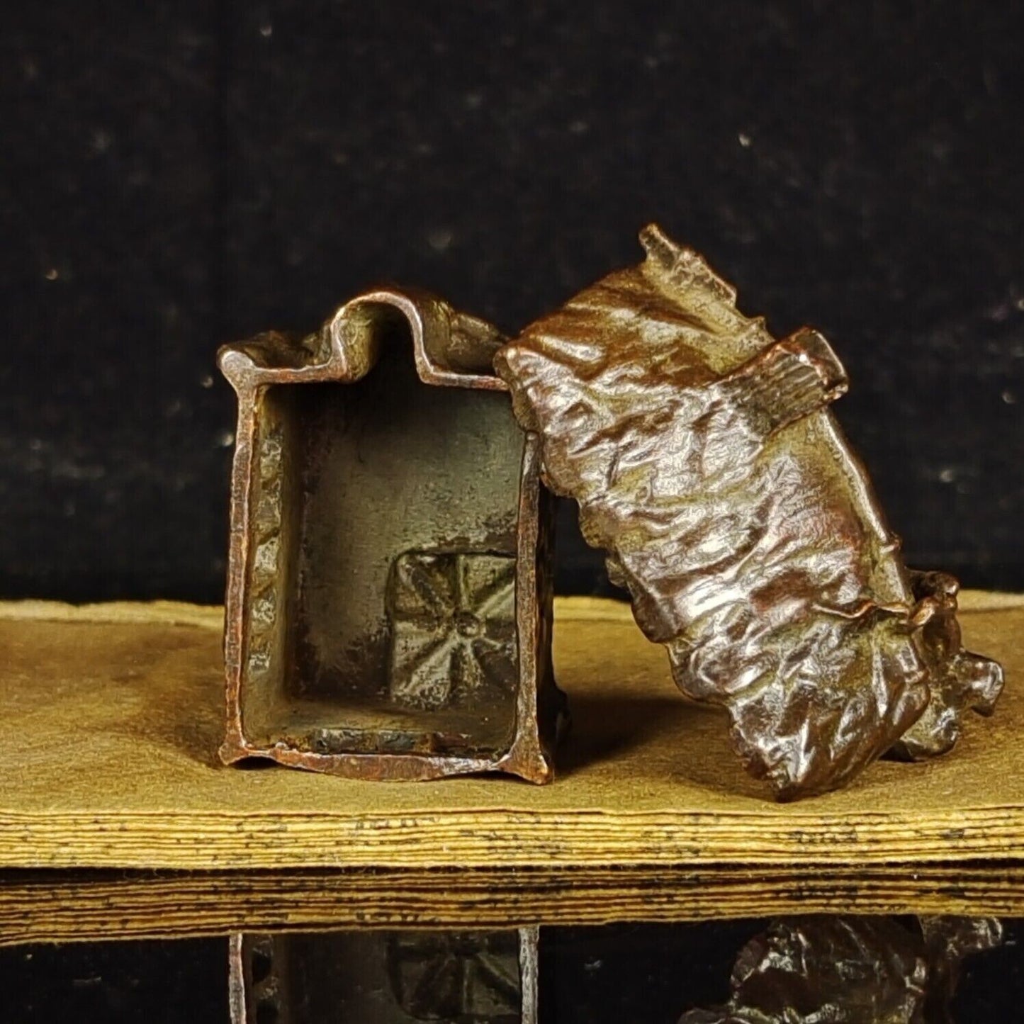 Chinese Antique Bronze Handheld Tree House Incense Burner Statue Ornament