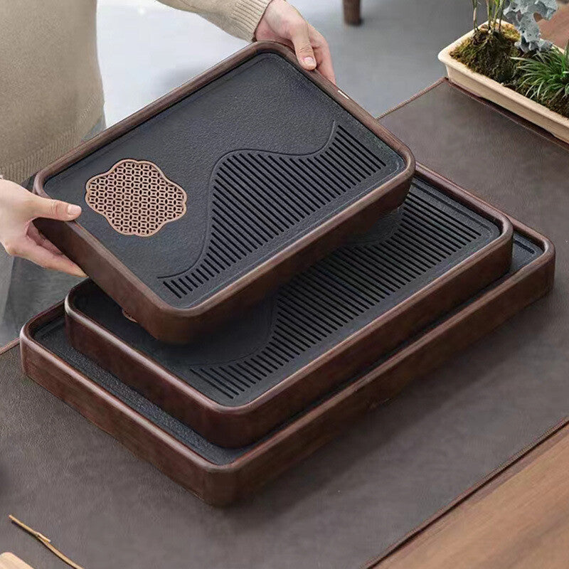 Man-made Stone Solid Wood Tea Tray Water Reservoir Water Draining Serving Tray