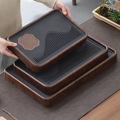 Man-made Stone Solid Wood Tea Tray Water Reservoir Water Draining Serving Tray