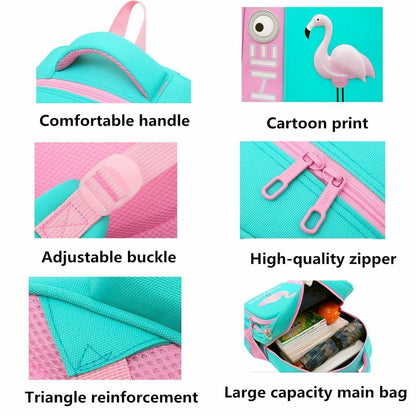 3D Flamingo Bags School Girls Boys Shark Backpack Orthopedic Grades 3-5 Zipper