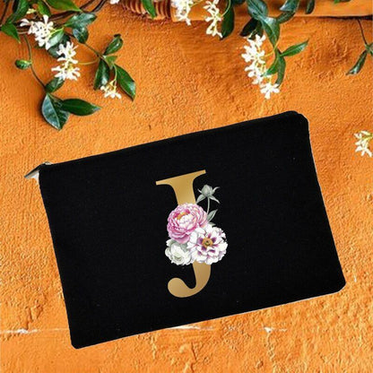 Makeup Bag Floral Alphabet Print Cosmetic Case Bridal Party Pouch Purse 14*22 CM