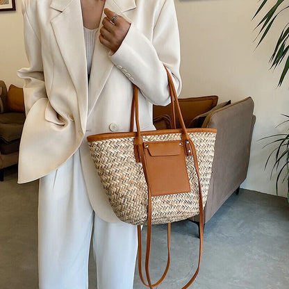 Summer Handmade Bags Women Straw Bags Woven Handle Handbags Bags Shoulder Bag