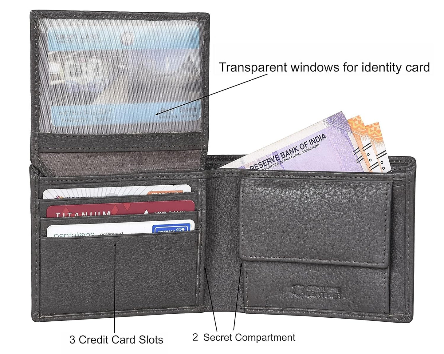 New Grey Bi-Fold Leather Men's Wallet RFID Protection Gift Item