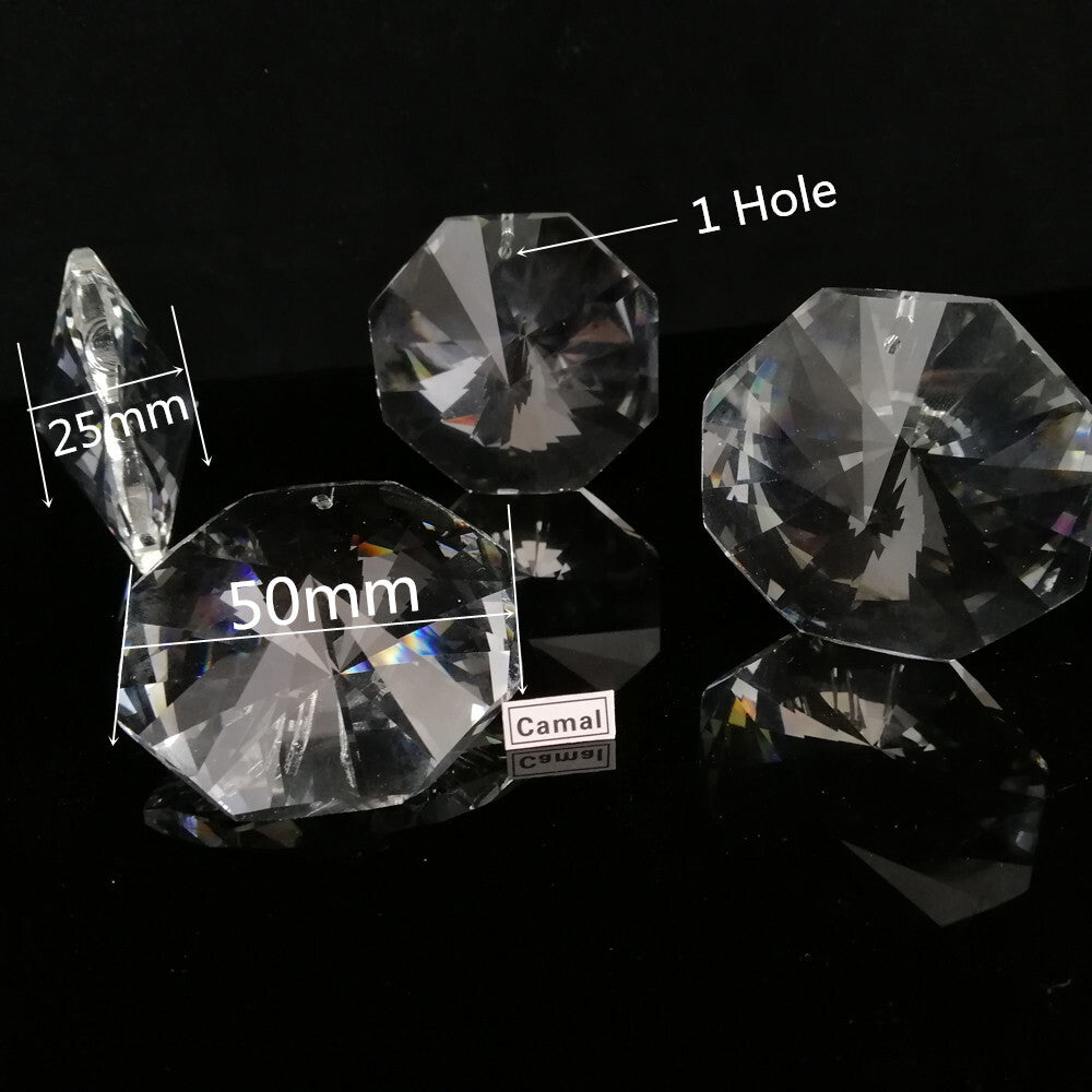 5Pcs 50mm Hanging Pendant Octagon Bead Crystal Chandelier Glass Suncatcher Prism