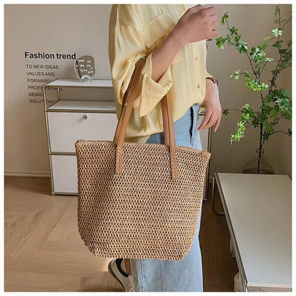 Solid One-shoulder Large Straw Bag Women's Summer Seaside Beach Rattan Bag