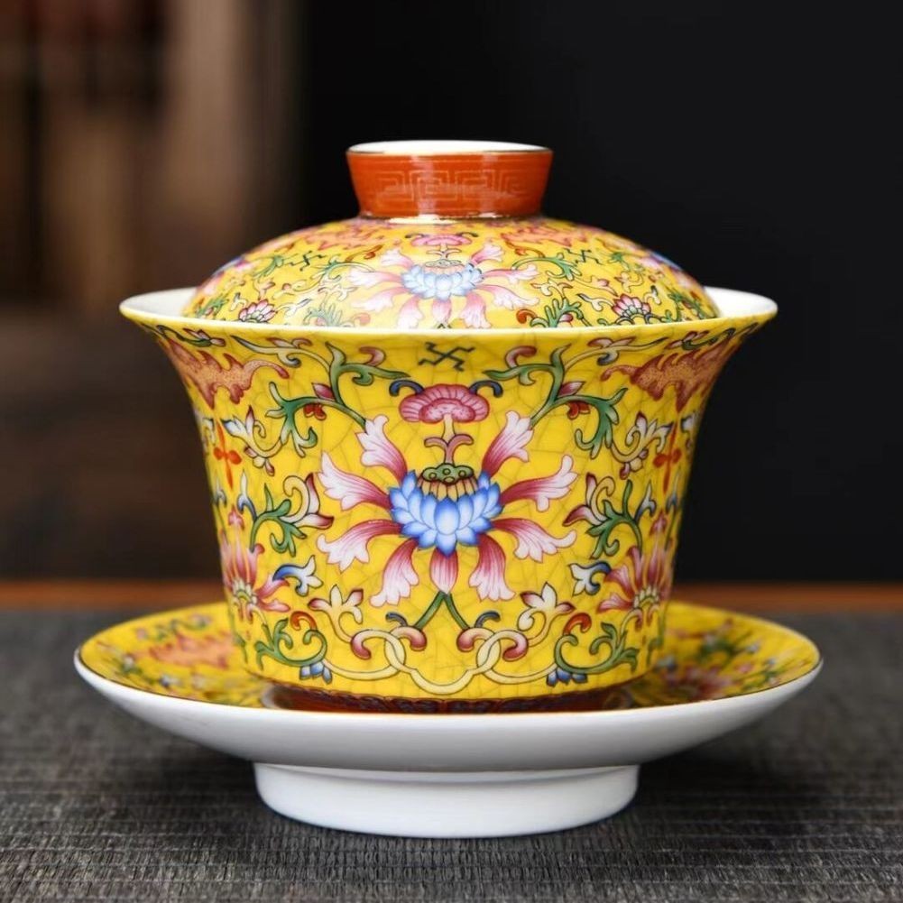 Enamel Covered Bowl San Cai Gaiwan Tea Maker Kung Fu Tea Set Lid Bowl Ceramics