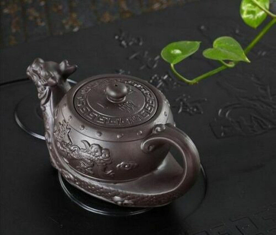 6.89" Traditional Chinese Dragon Kettle Handmade Purple Clay Kung Fu Teapot Gift