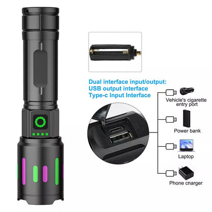 350000000 Lumen Super Bright LED Tactical Flashlight Rechargeable LED Work Light