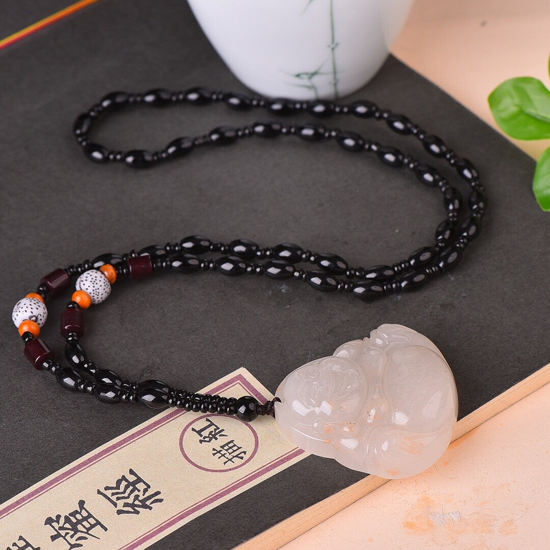 Jade Hand Carving Buddhism Potbelly Maitreya Buddha Pendant
