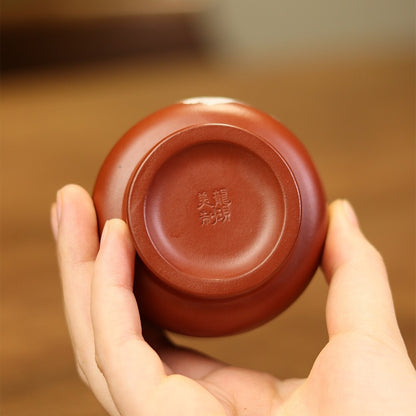 Traditional Craft True Yixing Zisha Dahongpao Clay Marked Tea Cup Cat Handpaint