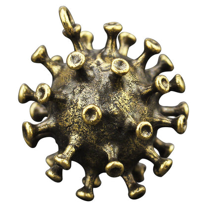 Solid Brass Carved Virus Statue Keychain Key Ring Strap Pendant Gift Decor
