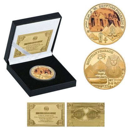 Commemorative Challenge Coins Egyptian Pharaoh Gold Plated Craft Souvenir 1.57in