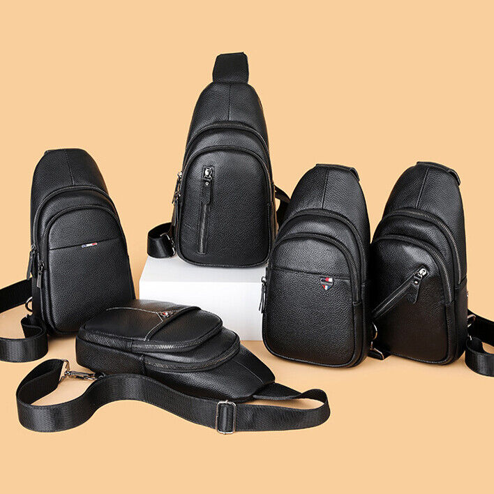 100% Genuine Leather Crossbody Bag Chest Bag Hiking Sling Backpack Shoulder Bag