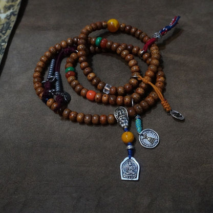 Star Moon Bodhi Seed Mala Bracelet 7x9mm Tibetan 4-Wrap Prayer Beads