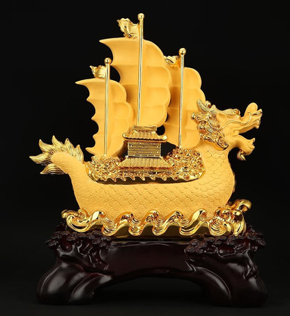 Smooth Sailing Dragon Boat Statue Chinese Feng Shui Craft Home Room Decoration