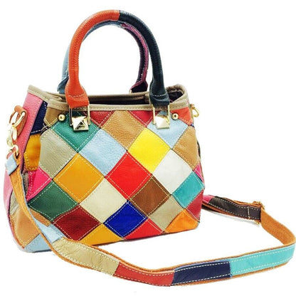 Designer Cow Leather Colorful random Patchwork Handbag Women's Tote Shoulder Bag