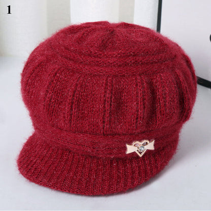 Women Winter Beanie Hats Short Brim Peaked Cap Mother Hats Pumpkin Hat Warm Soft