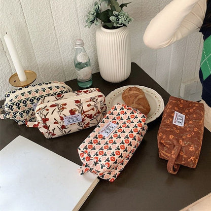 Corduroy Plaid Flower Cosmetic Lipstick Case Travel Makeup Bag 17*10*7/25*18*5CM