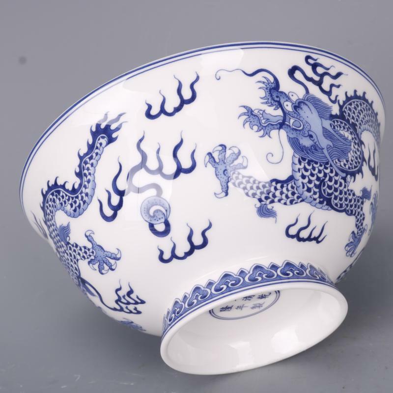 6.1 inch Chinese Qing Qianlong Blue and White Two Dragons Design Porcelain Bowl