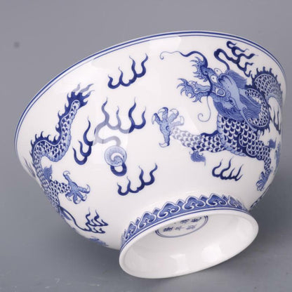 6.1 inch Chinese Qing Qianlong Blue and White Two Dragons Design Porcelain Bowl