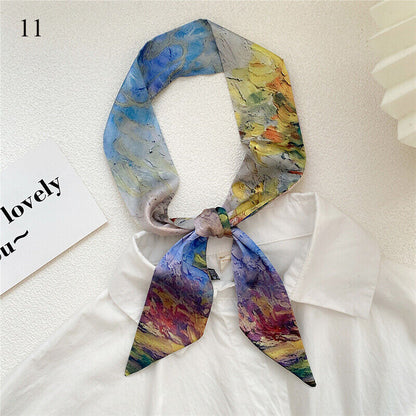 Long Skinny Silk Scarf Narrow Neckerchief Headband Handle Bag Band 105*6cm 1PCS