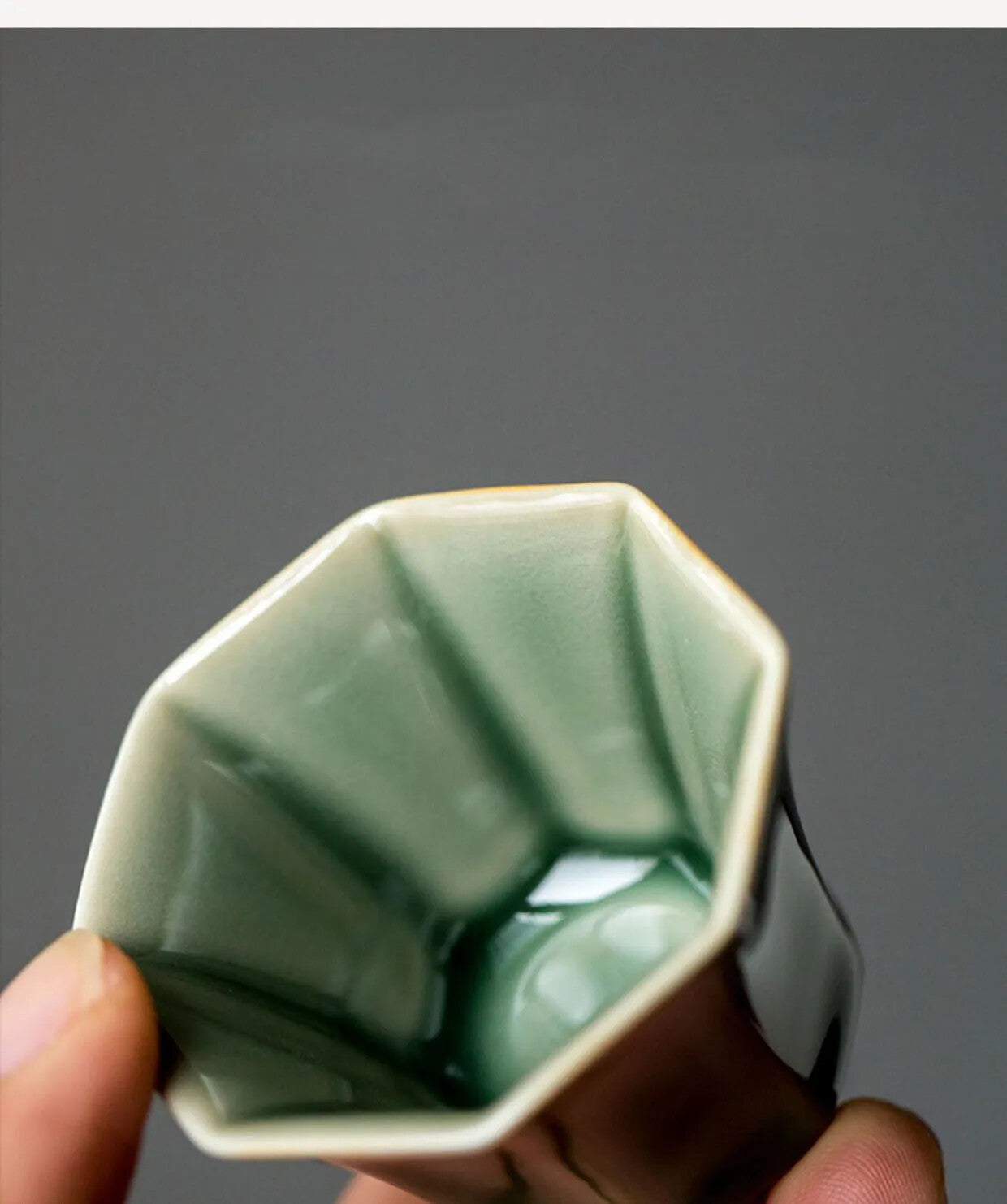 40ml Handmade Yue Kiln Celadon Octagonal Tea Cup Retro Ceramic Tea Tasting