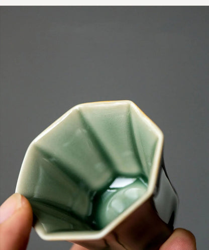 40ml Handmade Yue Kiln Celadon Octagonal Tea Cup Retro Ceramic Tea Tasting