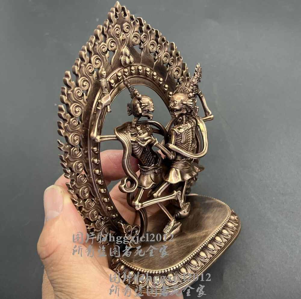 4.7'' Brass Tibet Chitipati Shri Shmashana Adhipati Protector Statue Temple Lord