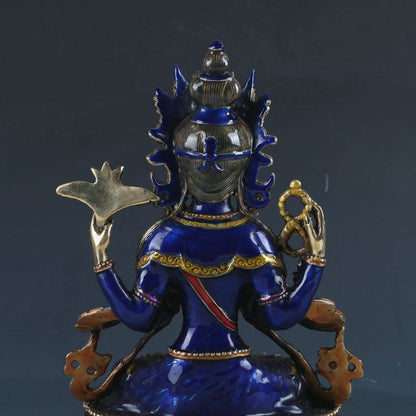 Cloisonne Four Arms Avalokitesvara Tibetan Buddhist Buddha Statue -