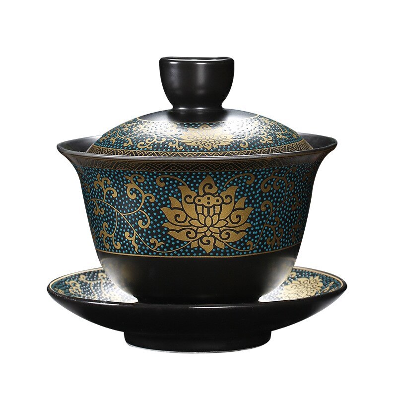 Chinese Tea Gaiwan Matte Black Ceramic Teacup Tea Making Bowl Teaware Pu'er Cup