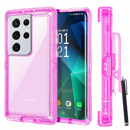 Luxury Clear Case Kickstand Clip Stand Holster Cover For Galaxy S21/ Ultra/ Plus
