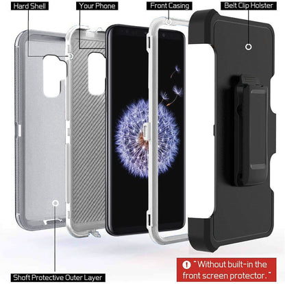 For Samsung Galaxy S9 Plus Heavy Duty Rugged Hard Soft Case / Clip Holster Stand