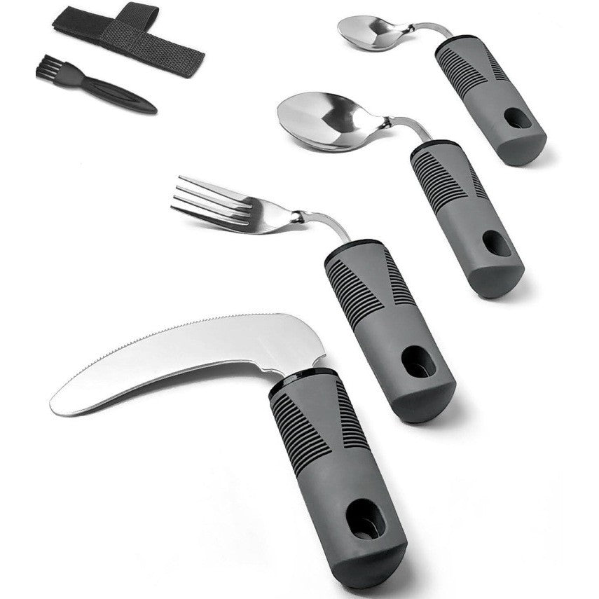 Adaptive Cutlery Set 4-Piece with Widened Non-Slip Handles for Hand Tremors