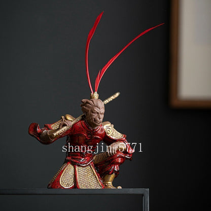 Chinese Pottery Fighting Monkey King Statue Sun Wukong Monk Zen Sculpture Decor