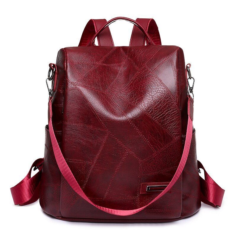 Leather Backpack Luxury Shoulder School Bag Anti Theft Backpack 31*13*31 CM Red