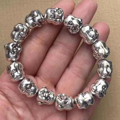 Old tibet silver handmade Double sided Buddha head Elasticity Bracelet