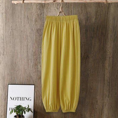 Pants Women Casual Cotton Linen Elastic Waist Solid Basic Retro Loose Trousers