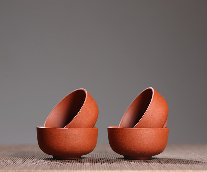 4 Tea Cups 50ml Handmade Bamboo Relief China Yixing Zisha Kungfu Tea Cup Marked