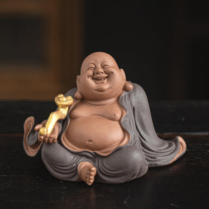 Big Belly Laughing Buddha Ceramic Tea Pet 14cm 5.6in Decoration Tea Ceremony