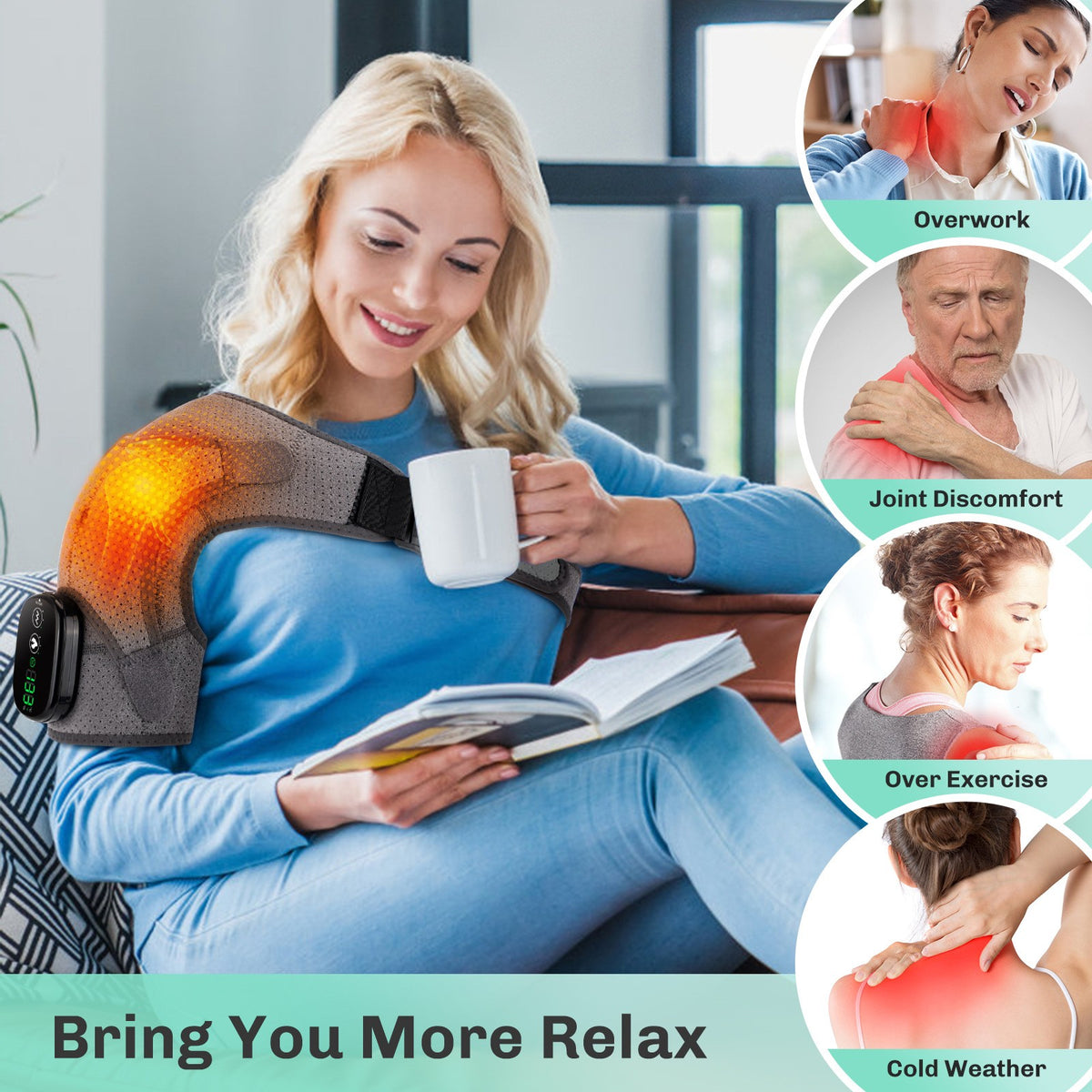 Electric Heated Shoulder Massager with Vibration Massage Brace Joint Pain Relief