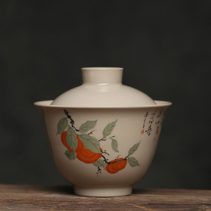 150ml Ceramic Persimmon Gaiwan Tureen Chinese Cup Bowls Kung Fu Tea Set Decorate