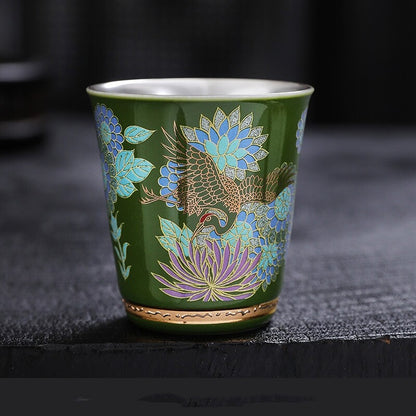 One Cup Ceramic Sterling Silver Tea Cup Antique Style Peony Flower Print Teacups