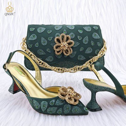 Classic Style Women's Hand Bag Matching High Heels Wedding Party Shoe Bag Set