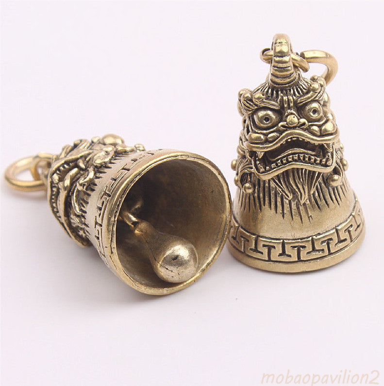 1PC 3.5CM Vintage Rare Old Miao Silver Feng Shui Foo Dog Lion Bell Lucky Pendant
