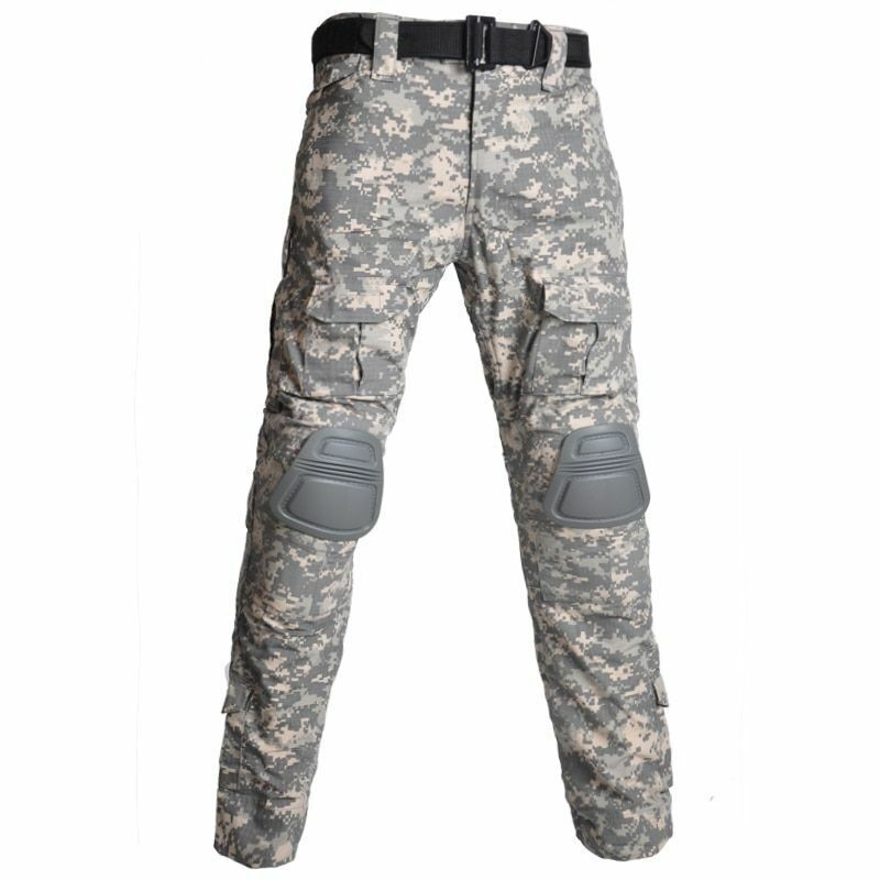 T-Shirt AND Pants Set Camouflage Suit Hiking Trousers Non Slip Silicone Elbow XL